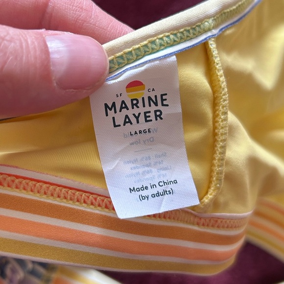 Marine Layer Halter Bathing Suit Top Yellow Stripe Size Large - Picture 3 of 4